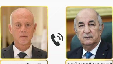 صورة رئيس الجمهورية يجري مكالمة هاتفية مع نظيره التونسي قيس سعيد